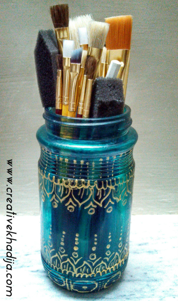 glass painted jar brushes organizer idea