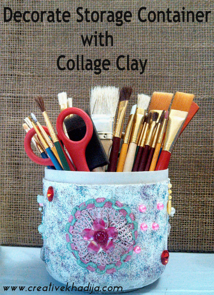 storage container DIY with collage clay