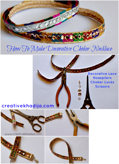 how to make decorative choker necklace in two minutes. Tutorial by Creative Khadija Blog