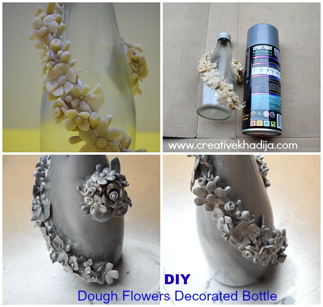 how to decorate bottle with dough flowers