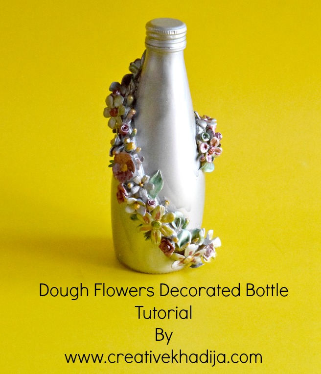 how to decorate glass bottle with dough flowers & crafts