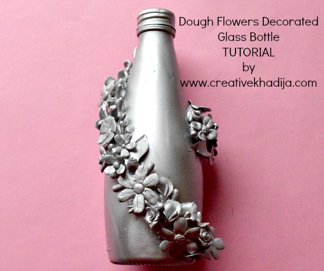 how to decorate & reuse glass bottle with dough flowers decoration