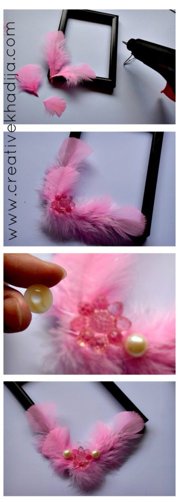 how to decorate and embellish a plain photo frame with feathers & rhinestones