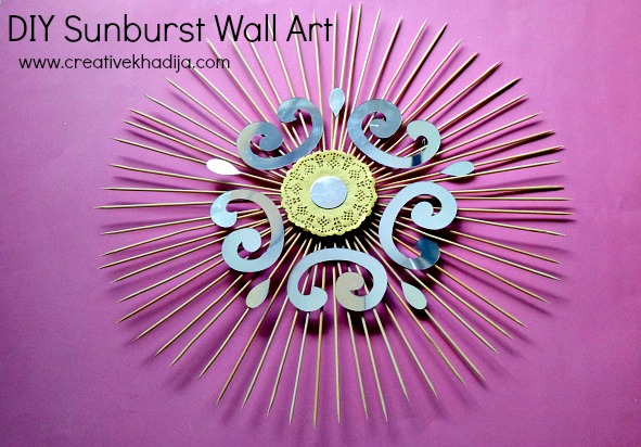 How To Make Sunburst Wall Art with barbq sticks for Fall Home Decoration