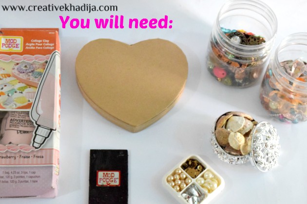 valentines day heart shaped box decor with collage clay