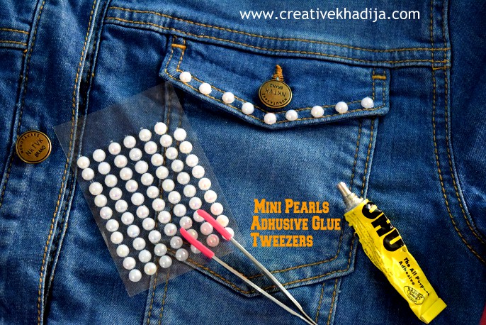 How to refashion an old denim jeans jacket with pearl beads - Fashion DIY by Creative Khadija Blog