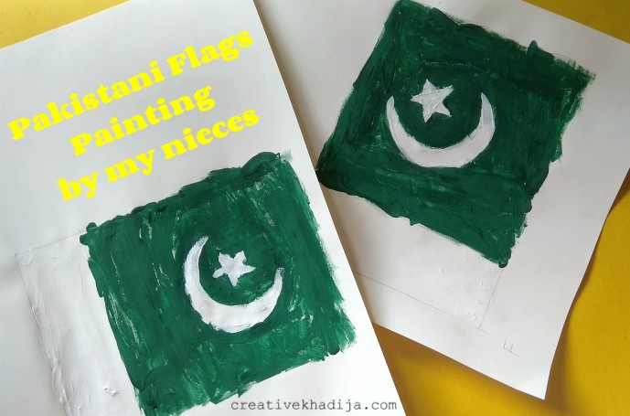 Pakistani green flag painting by kids for jashan-e-azadi