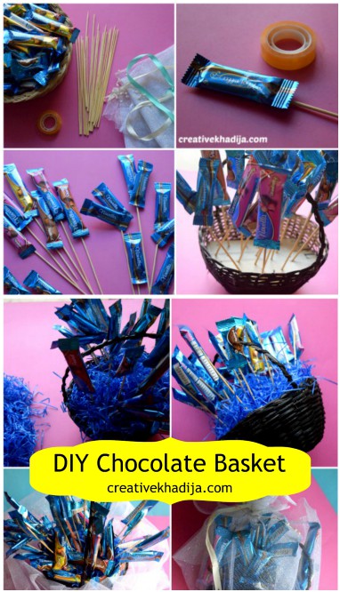 How to decorate and wrap a chocolate filled gift basket 