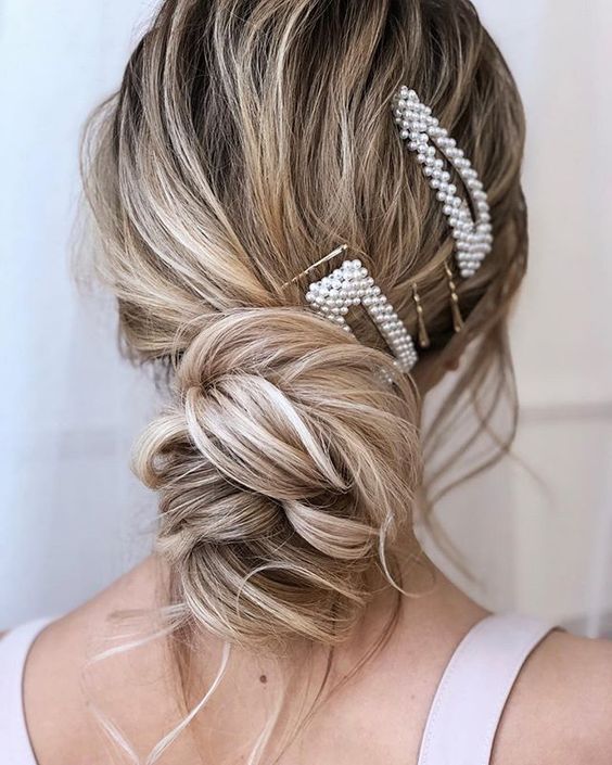 pearl hair pins with updo hairstyles 17