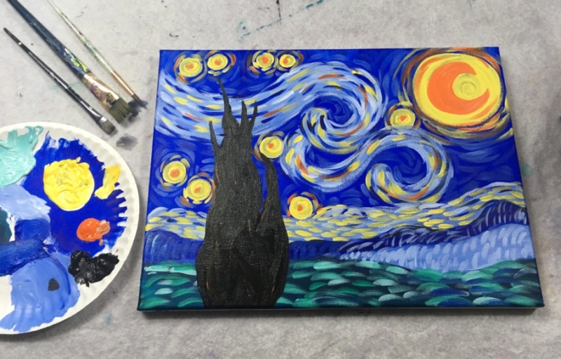 easy canvas painting ideas for beginners starry night