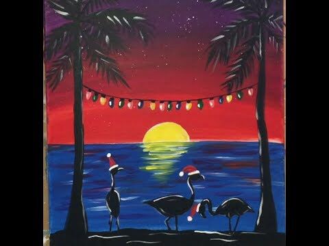 easy canvas painting ideas for beginners flamingo sunset