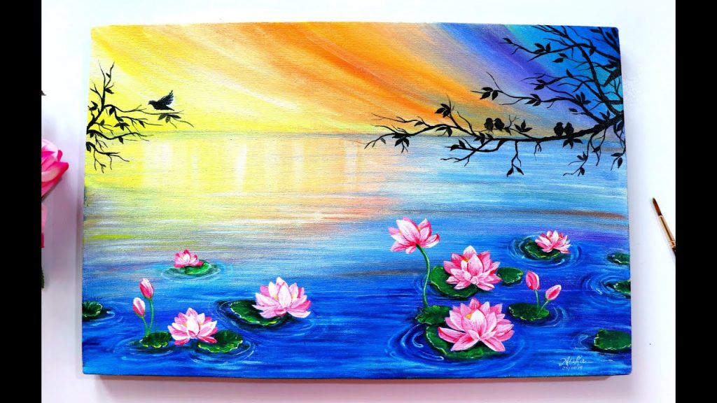 easy canvas painting ideas for beginners floating lotus