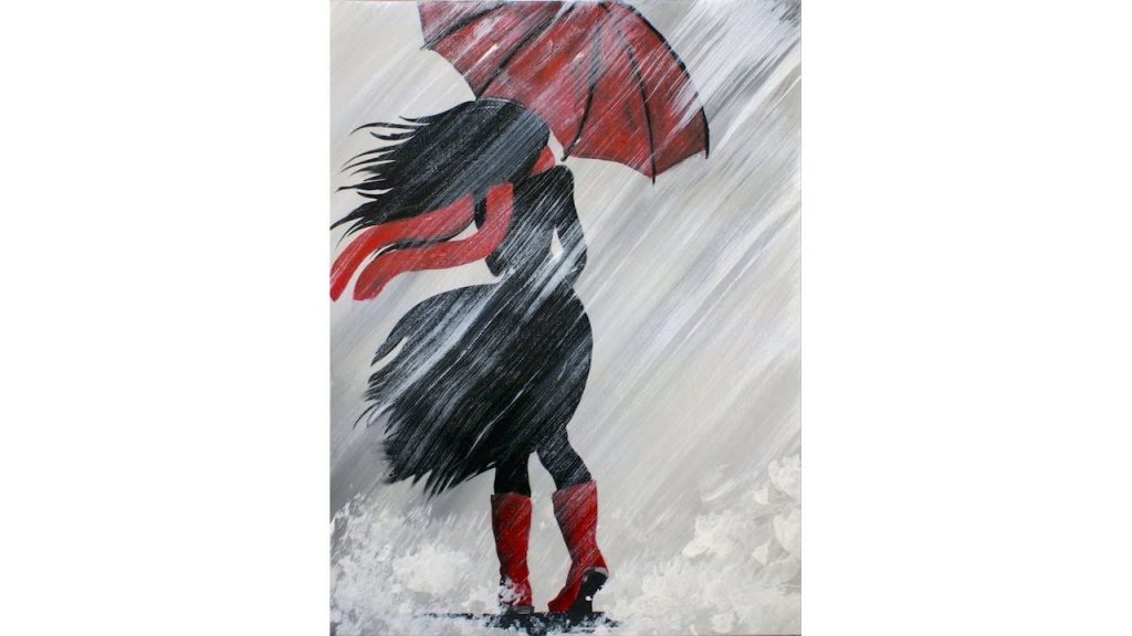 easy canvas painting ideas for beginners girl in rain