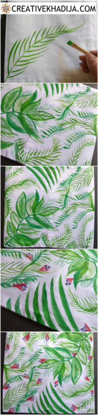 how to paint green leaf and branches on fabric