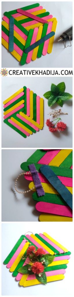 DIY Popsicle Stick Craft Colorful Wall Art Idea For Home Decor