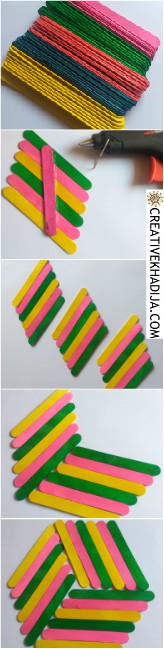 DIY Popsicle Stick Craft Colorful Wall Art Idea