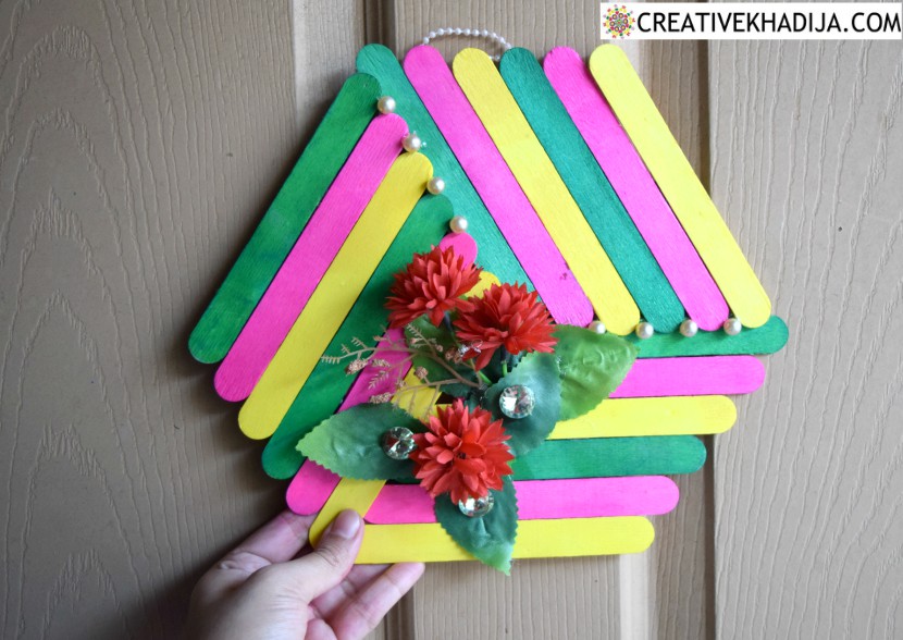 DIY Popsicle Stick Craft Colorful Wall Art Idea