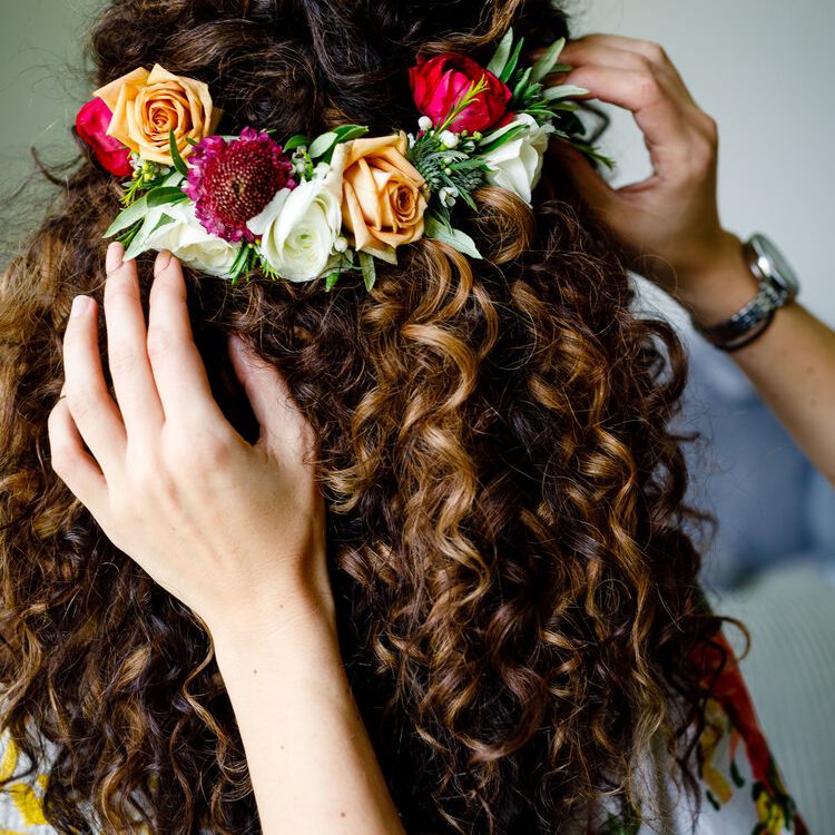 easy hairstyles for curly hair floral hair piece