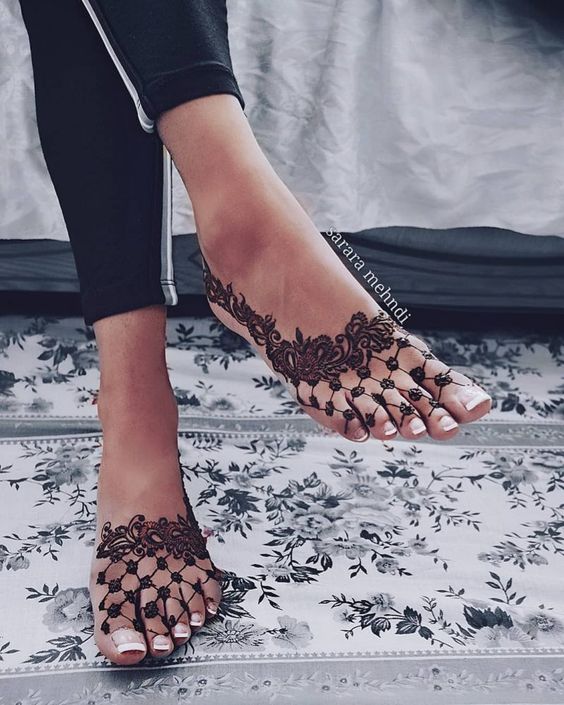 bridal henna designs for feet jaal style